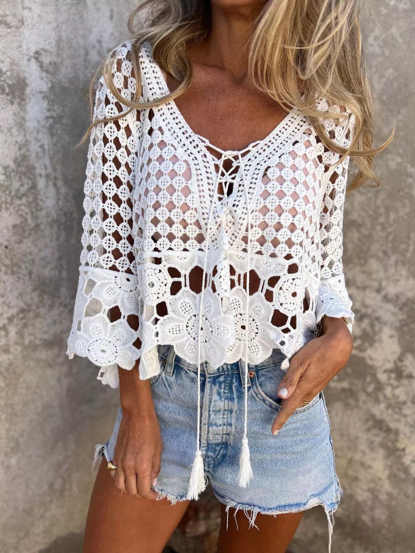 Tassel Crochet Knit Cover Up