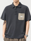 Men's Plus Size Vintage Washed Pocket Polo Shirt