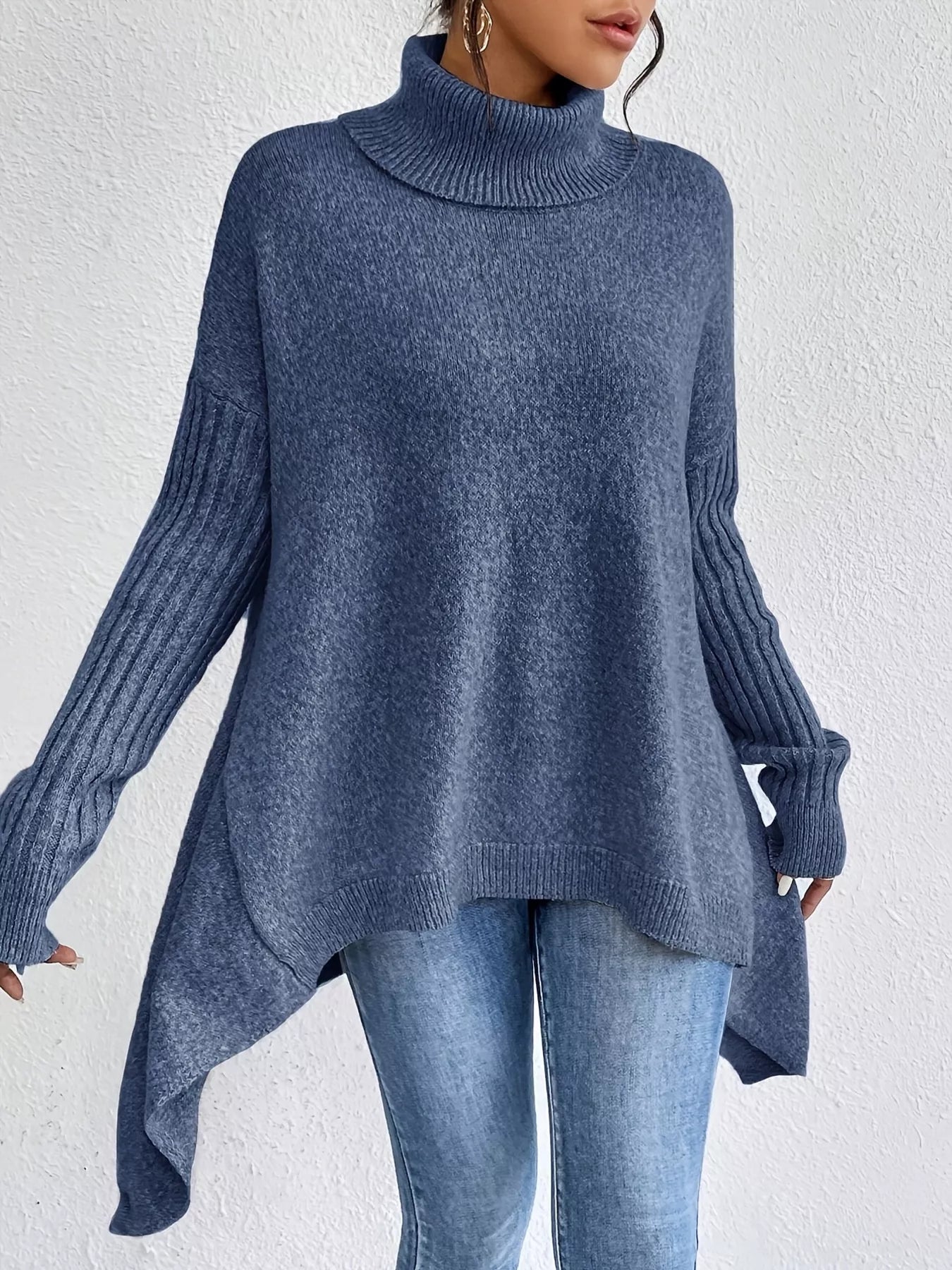Turtleneck High-Low Hem Sweater