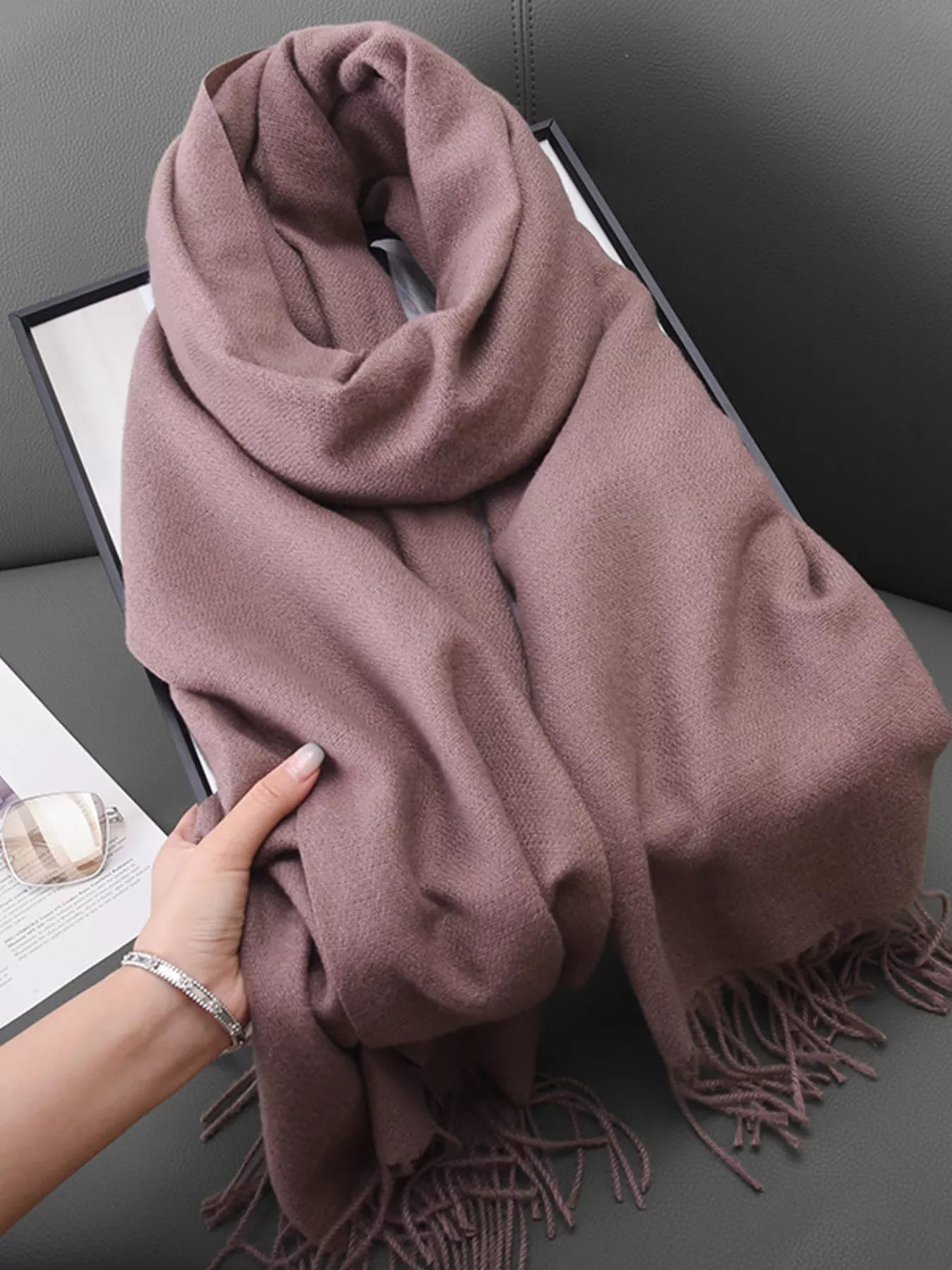 Solid Color Fringe Scarf