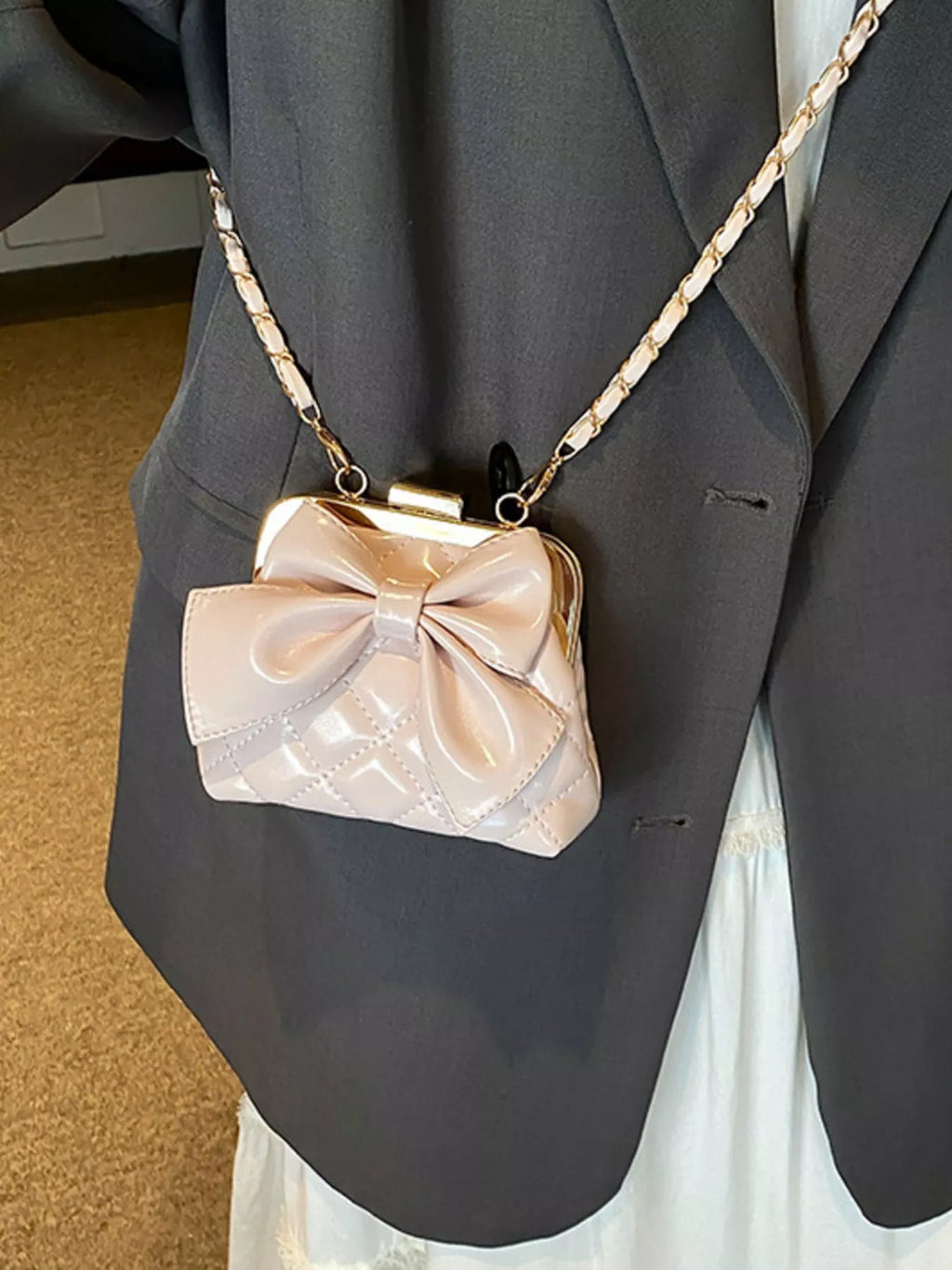 Bow Decor Quilted Crossbody Bag