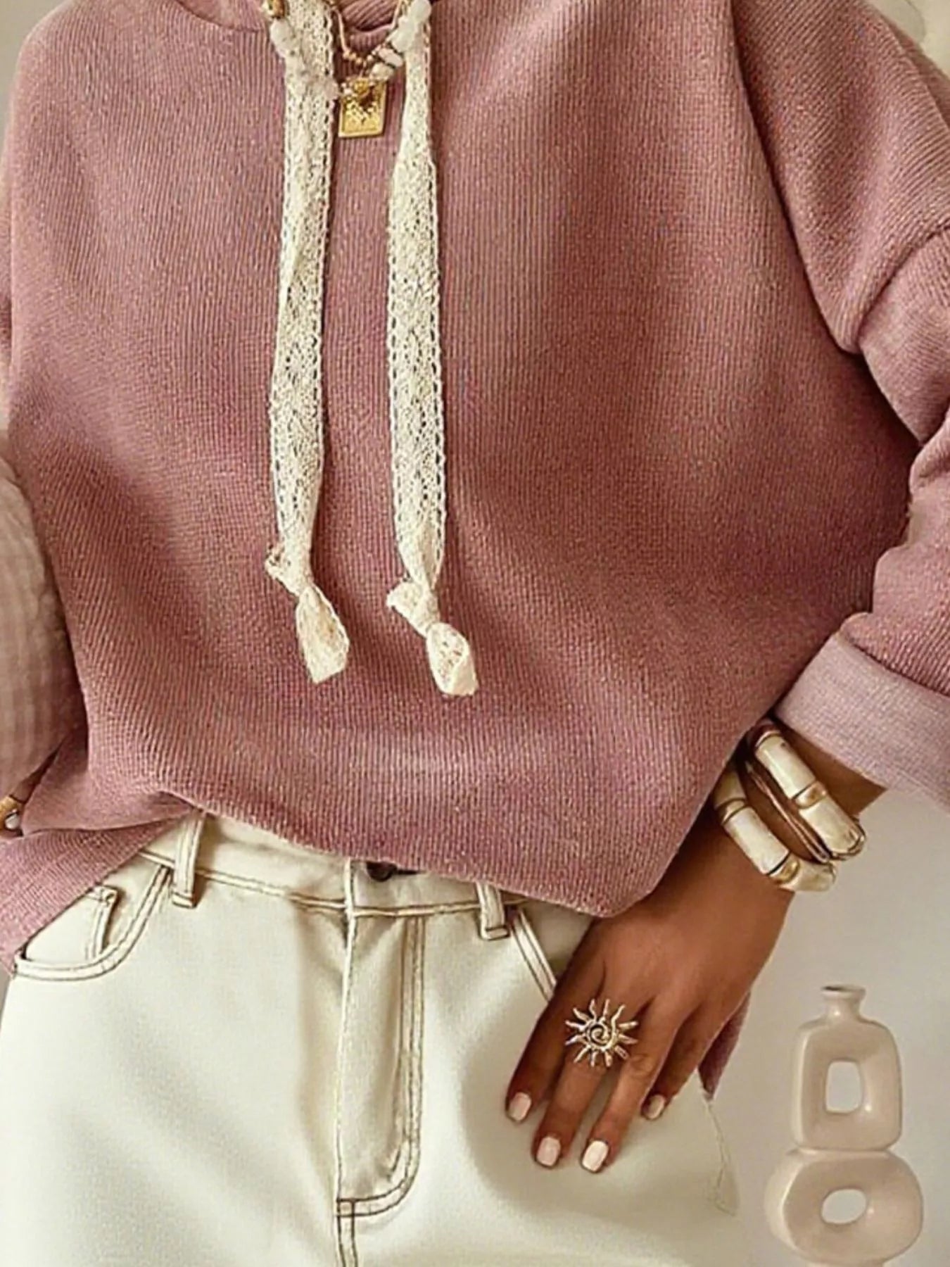 Drawstring Dropped Shoulder Hoodie