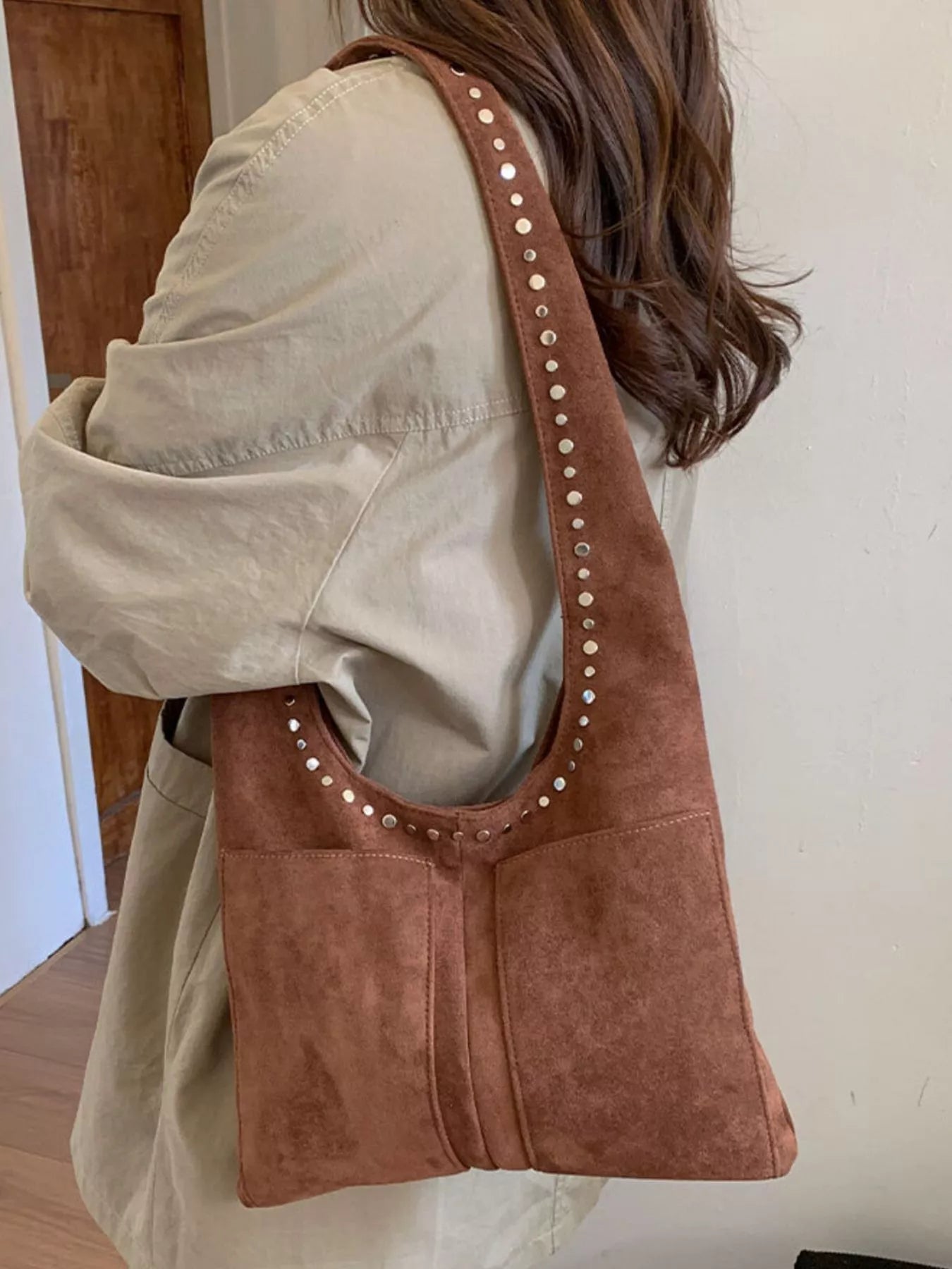 Studded Suede Shoulder Bag