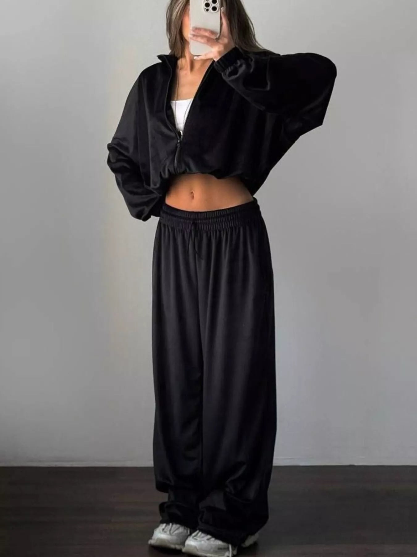 Zip Up Long Sleeve Outerwear and Pants Set
