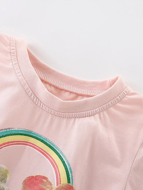 Children's Cute Cartoon Flower Print Short Sleeve T-Shirt