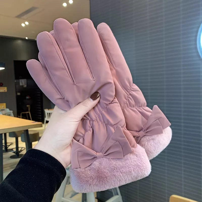 Warm Fleece Lined Bow Gloves