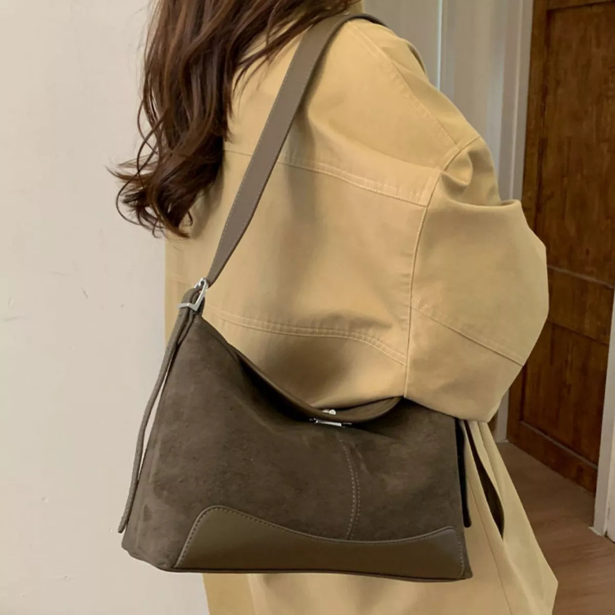 Suede Crossbody Bag with Adjustable Strap