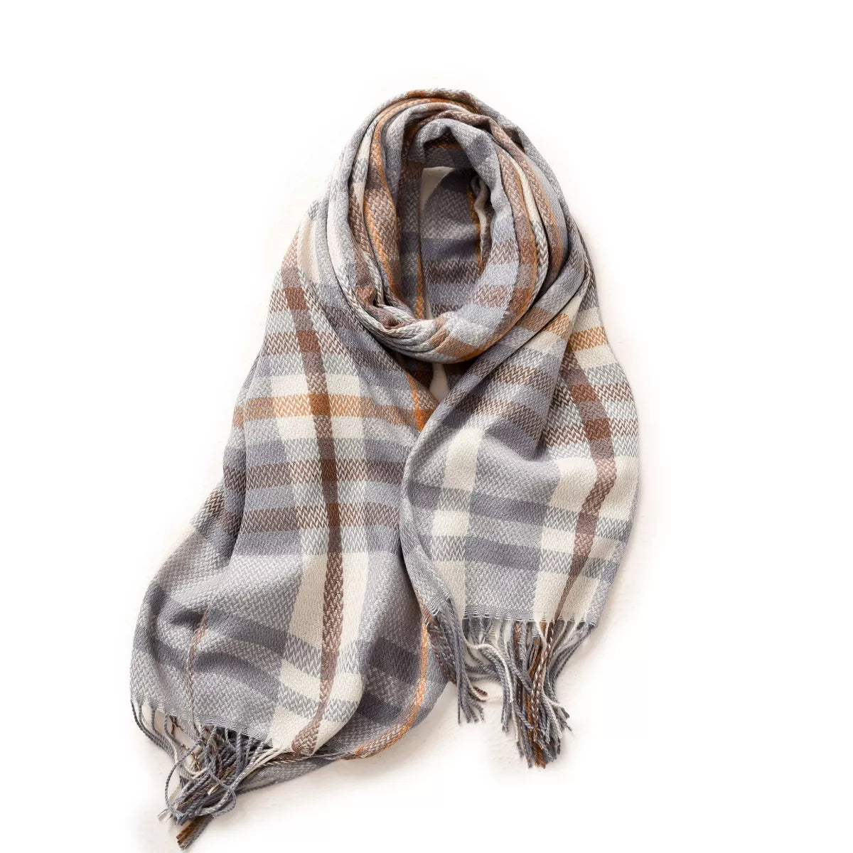Warm Plaid Fringe Scarf