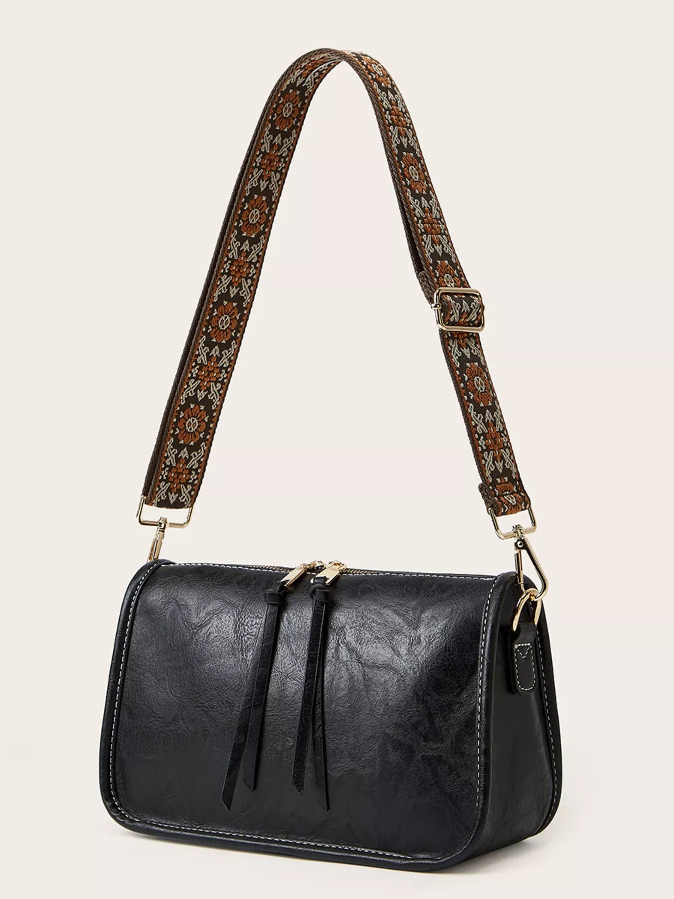 Vintage Style Patterned Strap Crossbody Bag