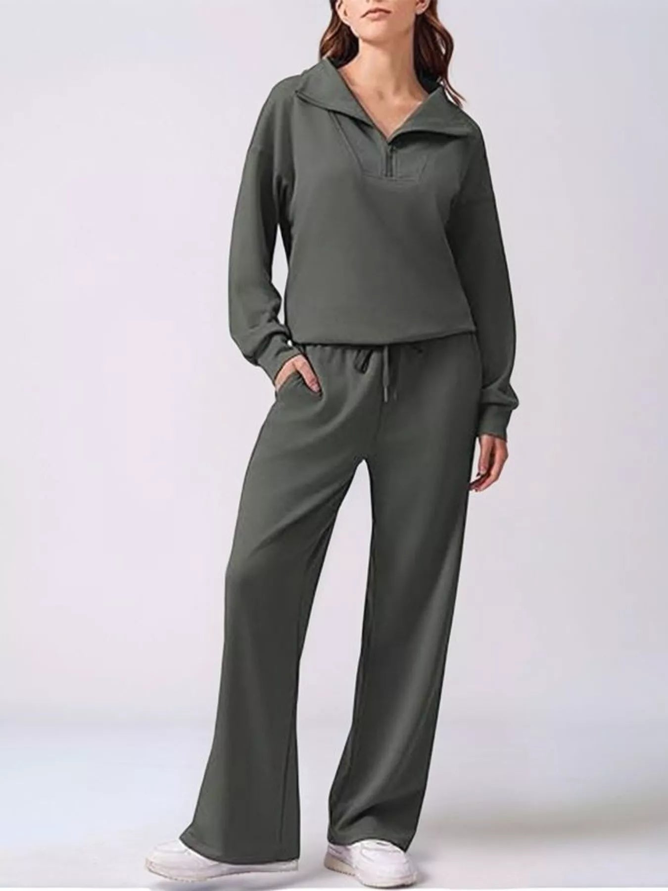 Relaxed Fit Quarter-Zip Top and Pants Set
