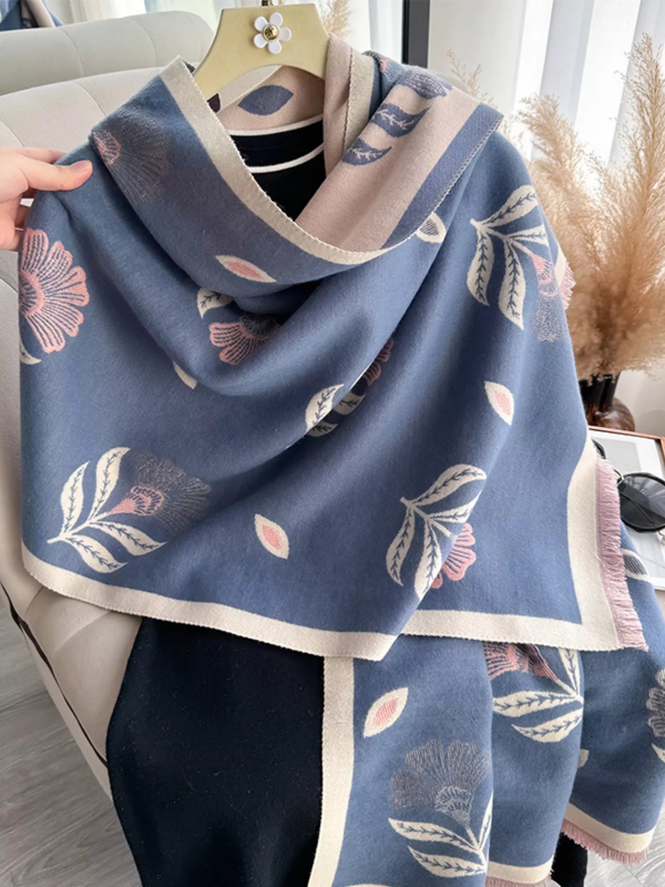 Printed Raw Hem Shawl