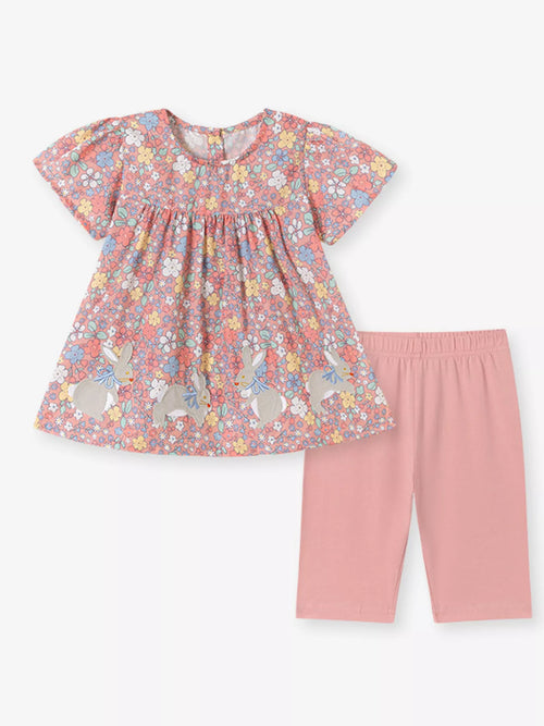 Children's Floral Bunny Print Top & Capri Leggings Set