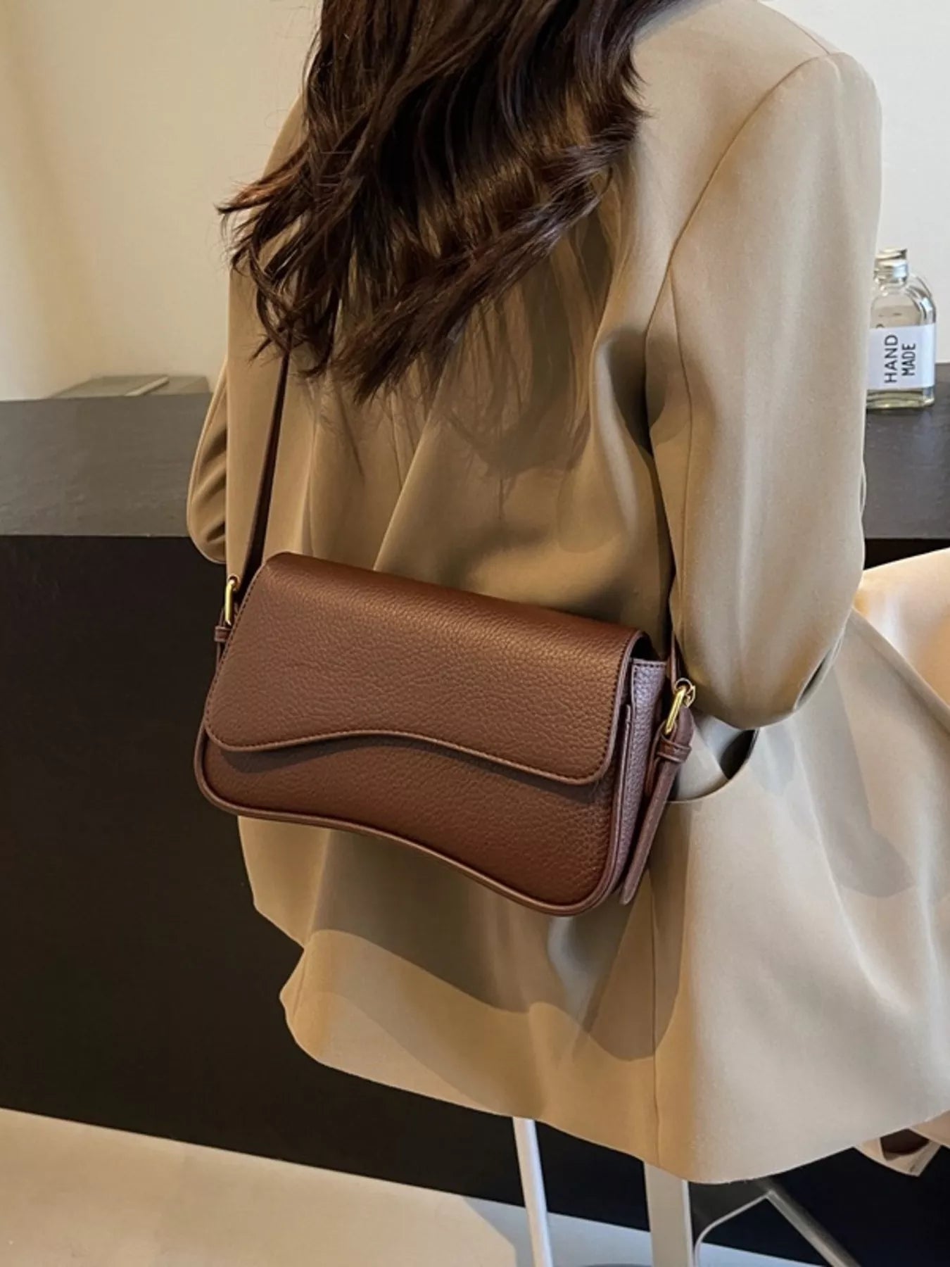 Solid Color Leather Crossbody Bag