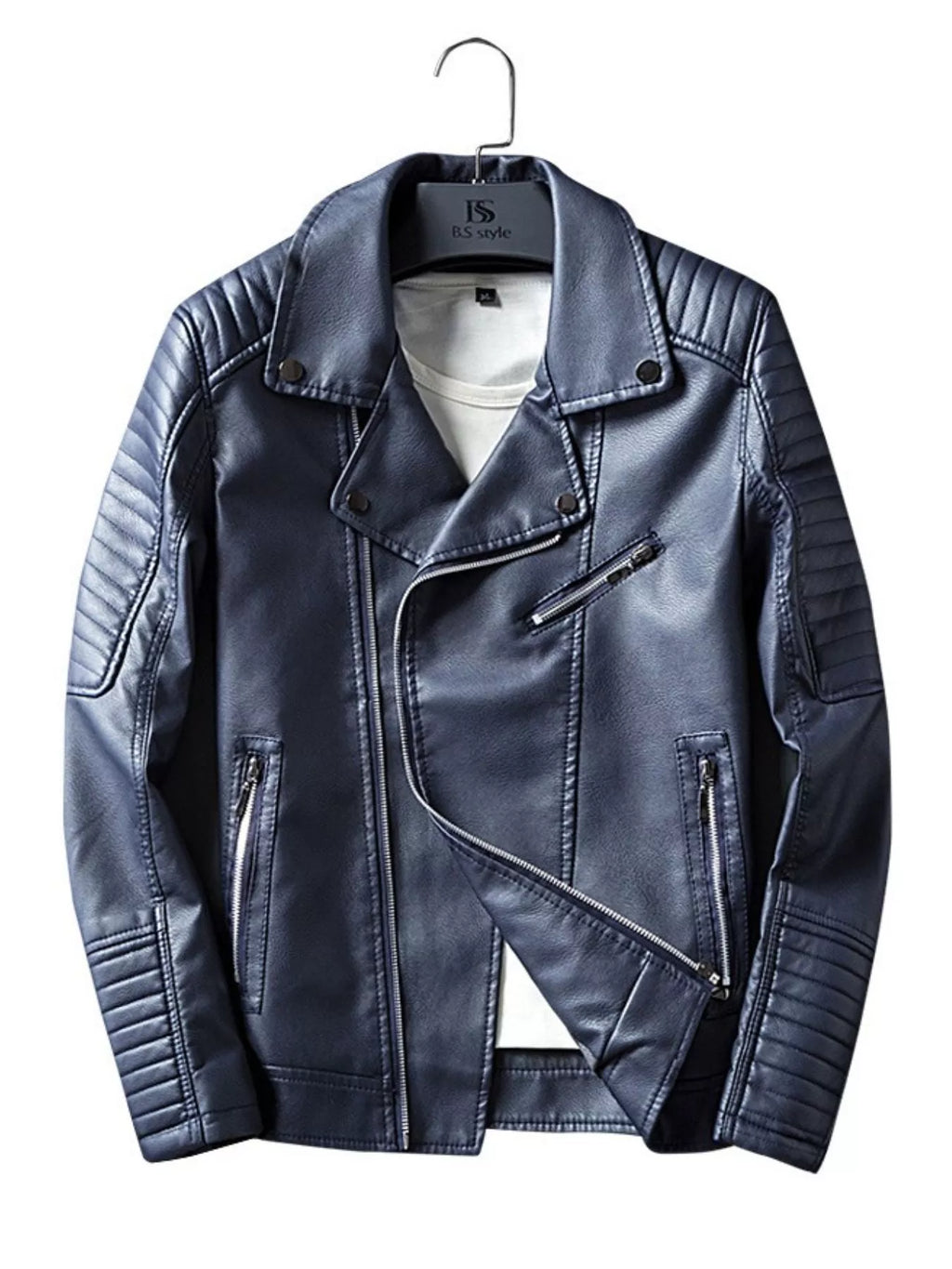 Men's Plus Size Zip Up Faux Leather Biker Jacket