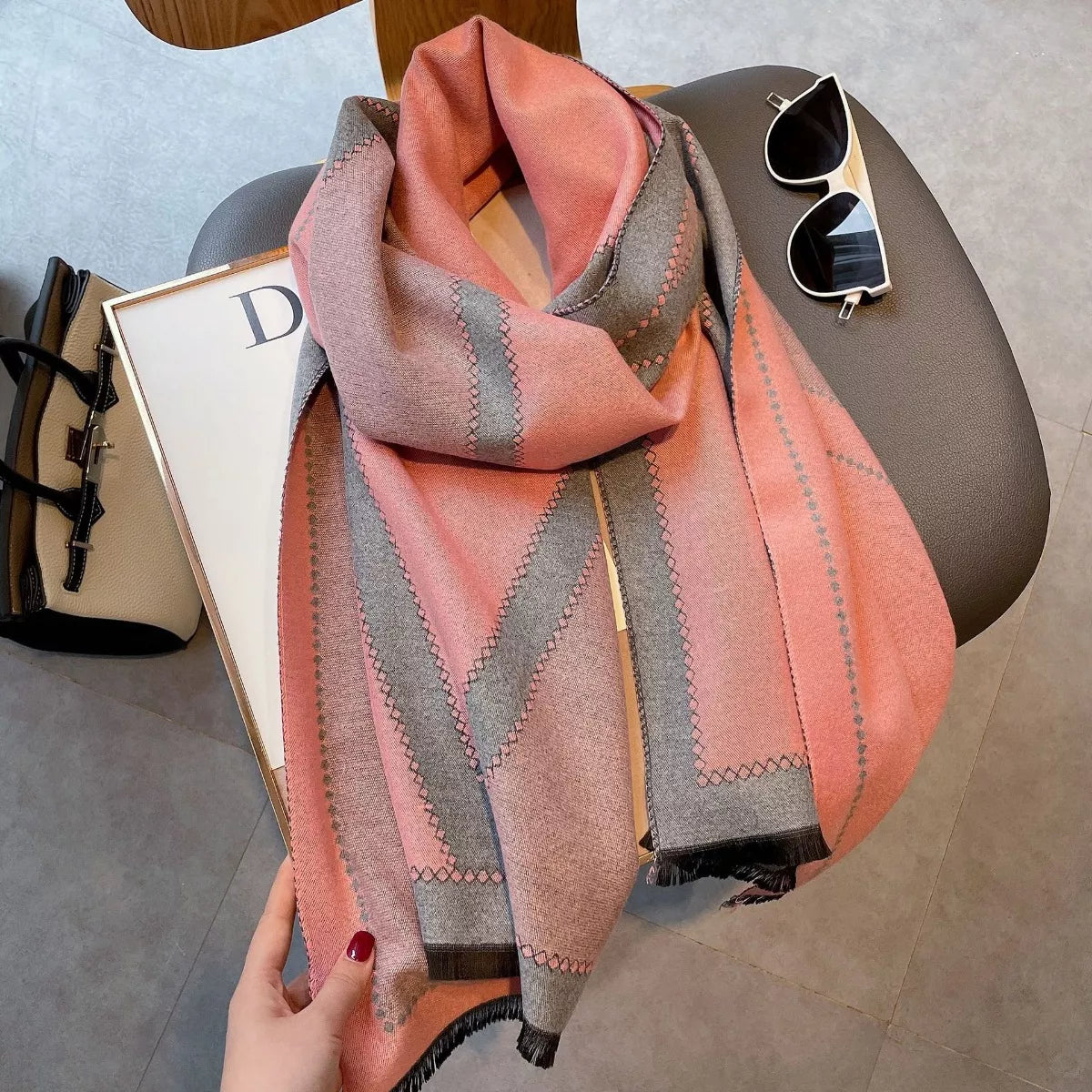 Raw Hem Contrast Scarf
