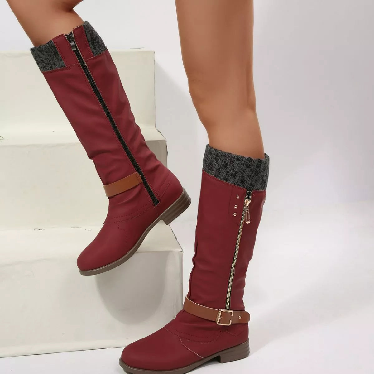 Round Toe Block Heels Boots