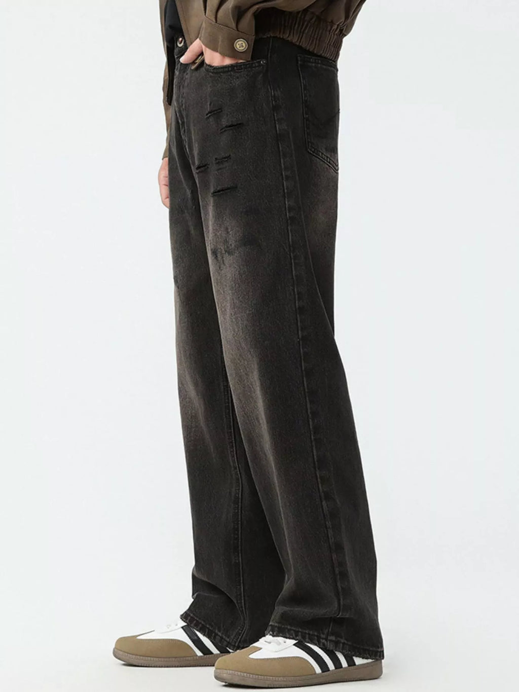 Men's Full Size Wash Wide Leg Jeans Plus Size