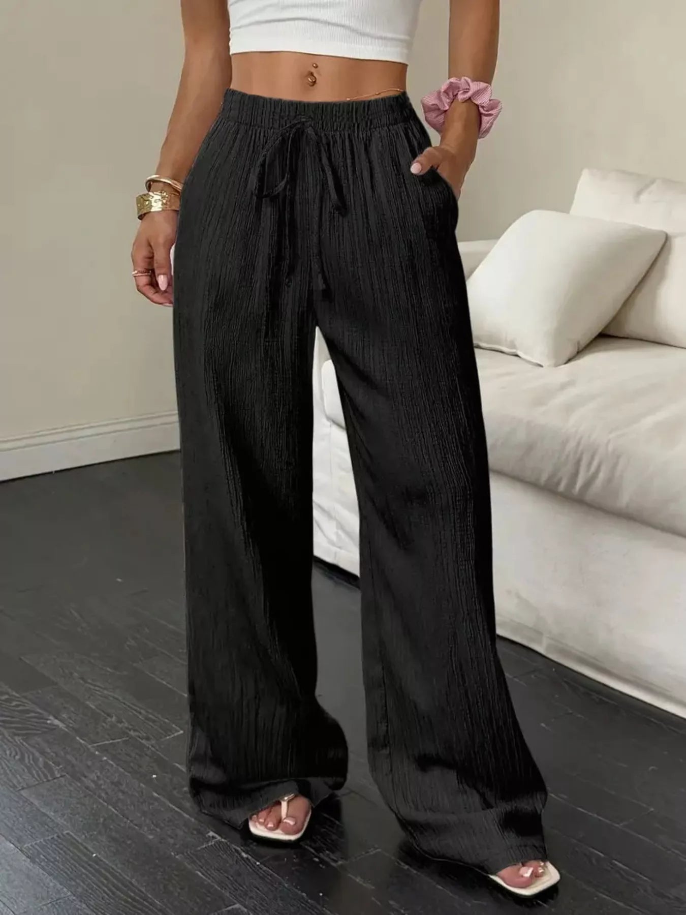 Wide Leg Pants with Drawstring