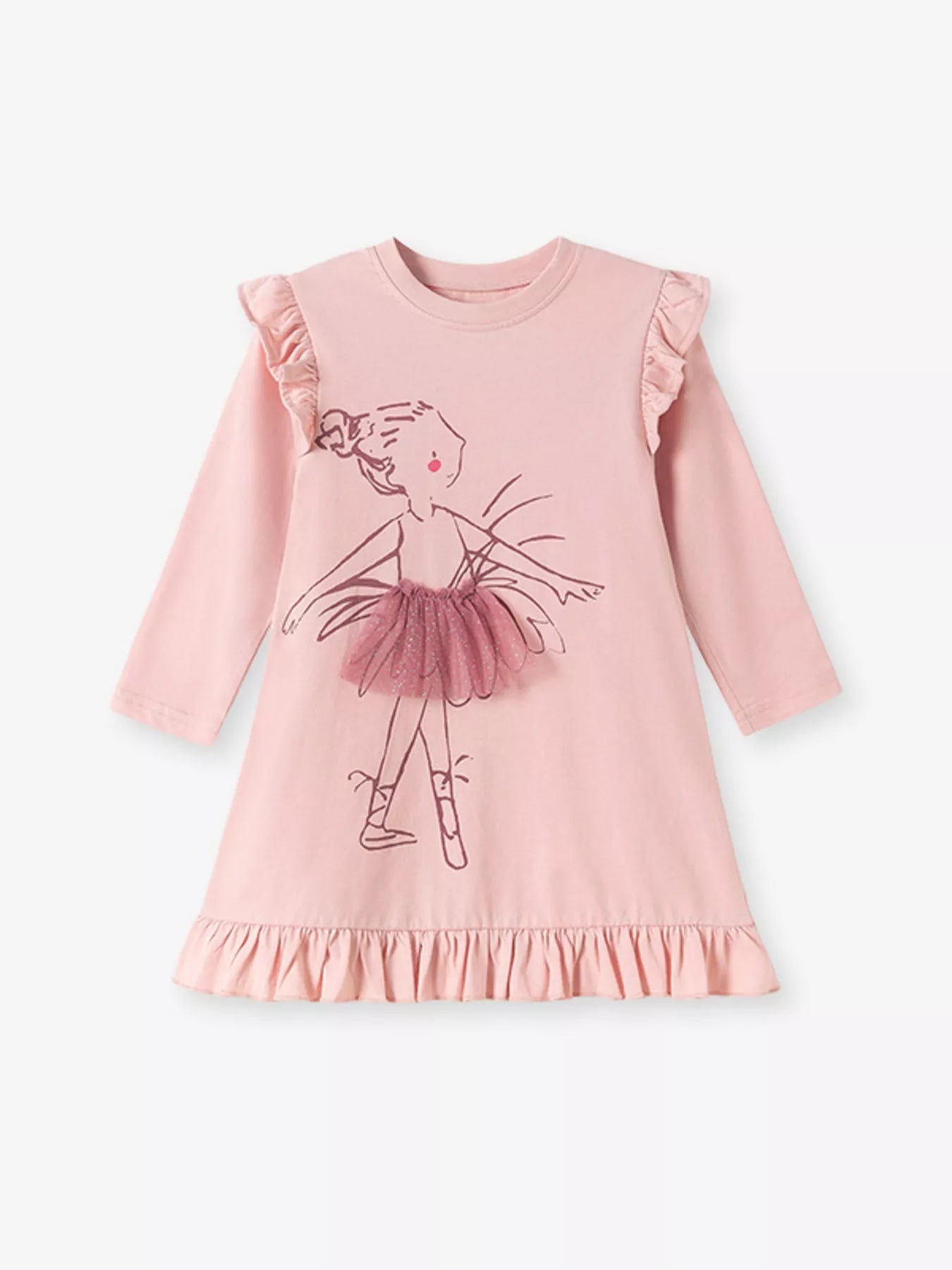 Children's Ruffle Trim Long Sleeve Dress