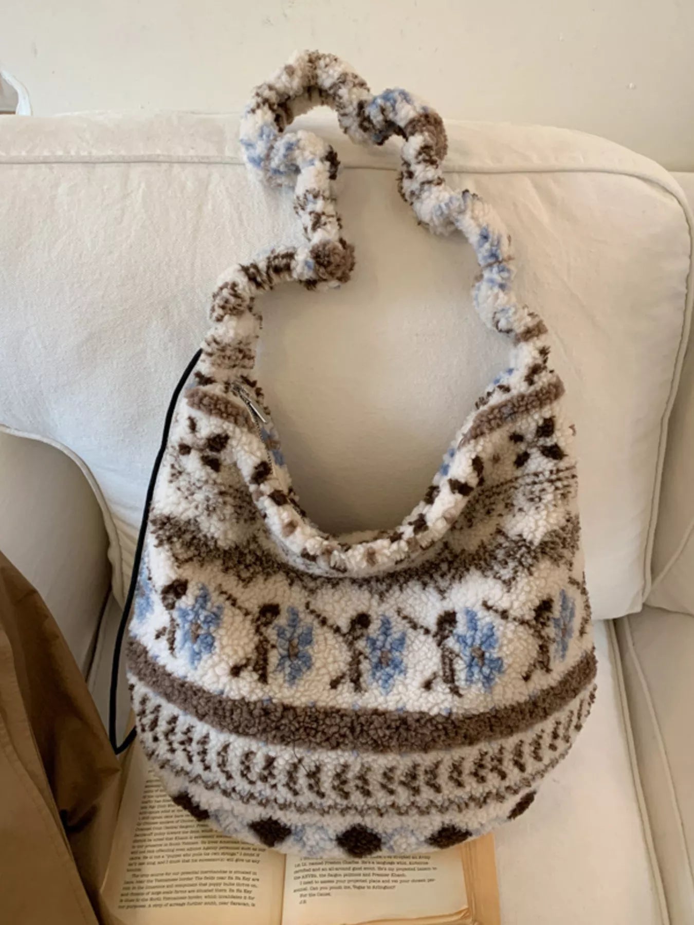 Sherpa Ruched Strap Handbag