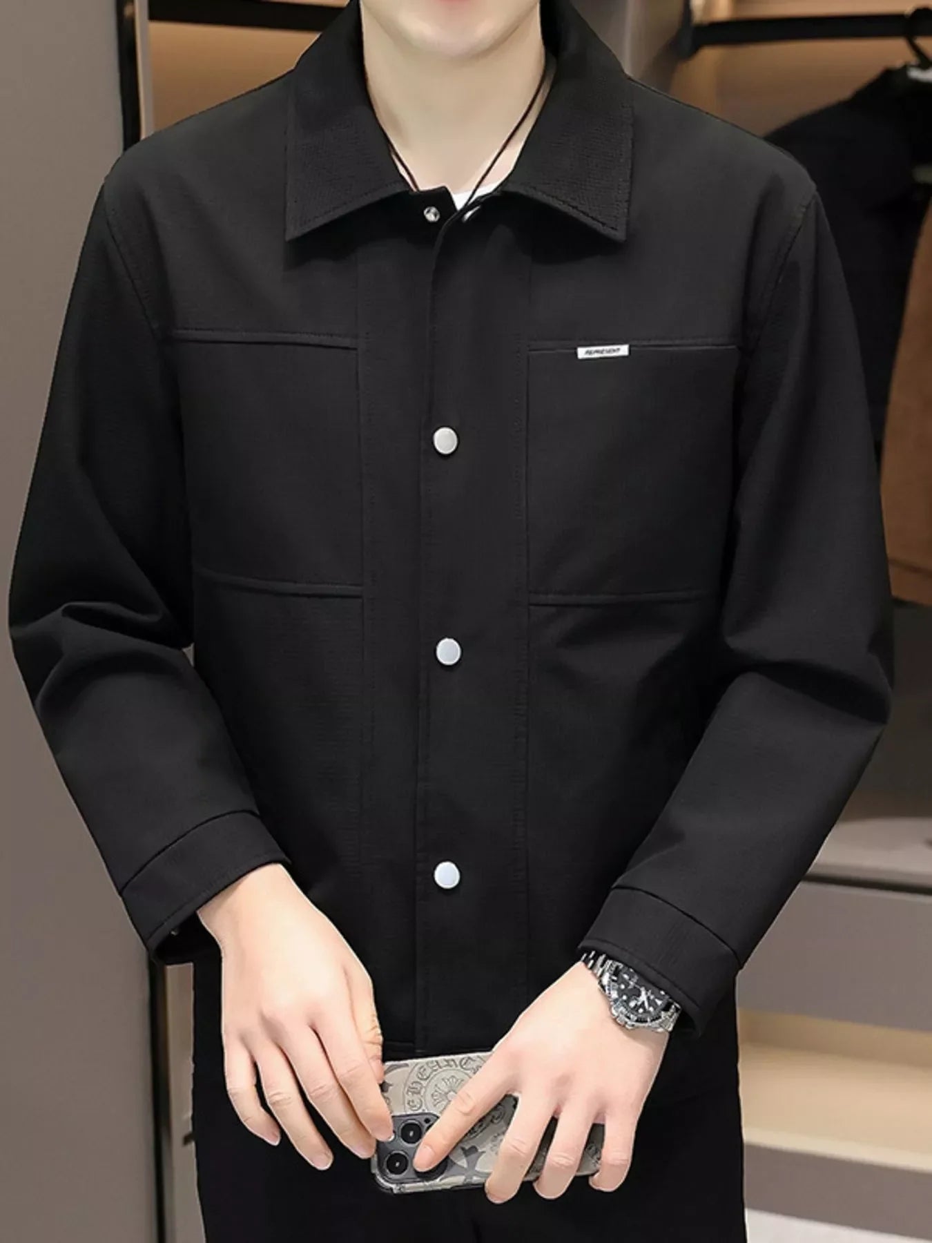Men's Plus Size Snap Down Long Sleeve Jacket