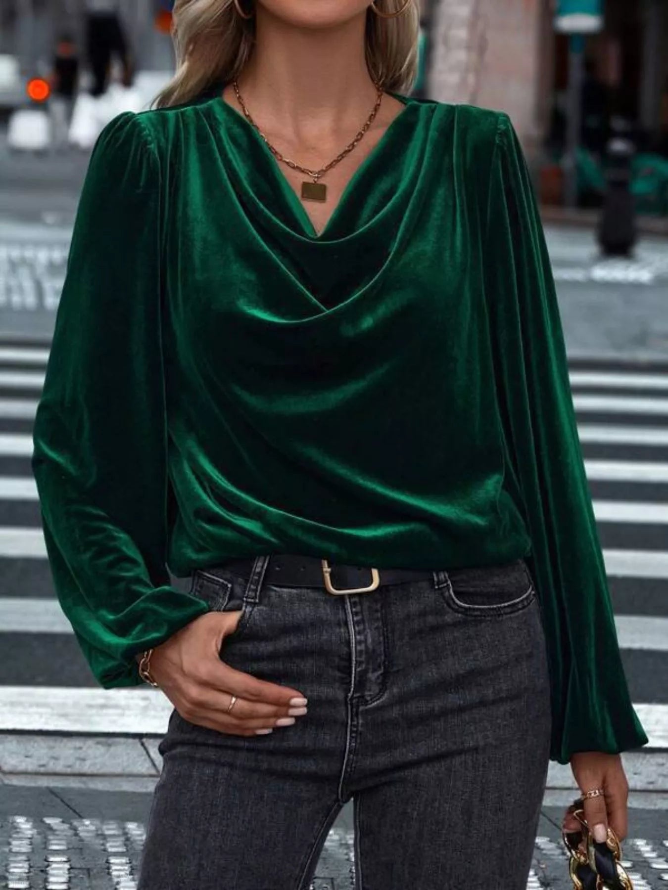 Full Size Velvet Cowl Neck Blouse Plus Size