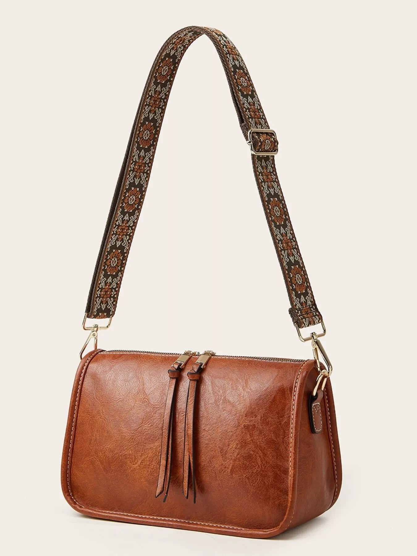 Vintage Style Patterned Strap Crossbody Bag