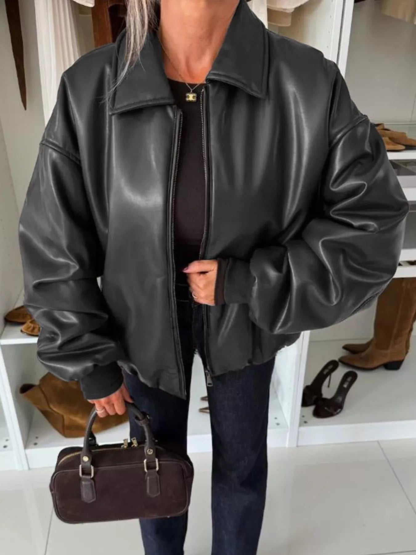 Zip Up Dropped Shoulder Jacket