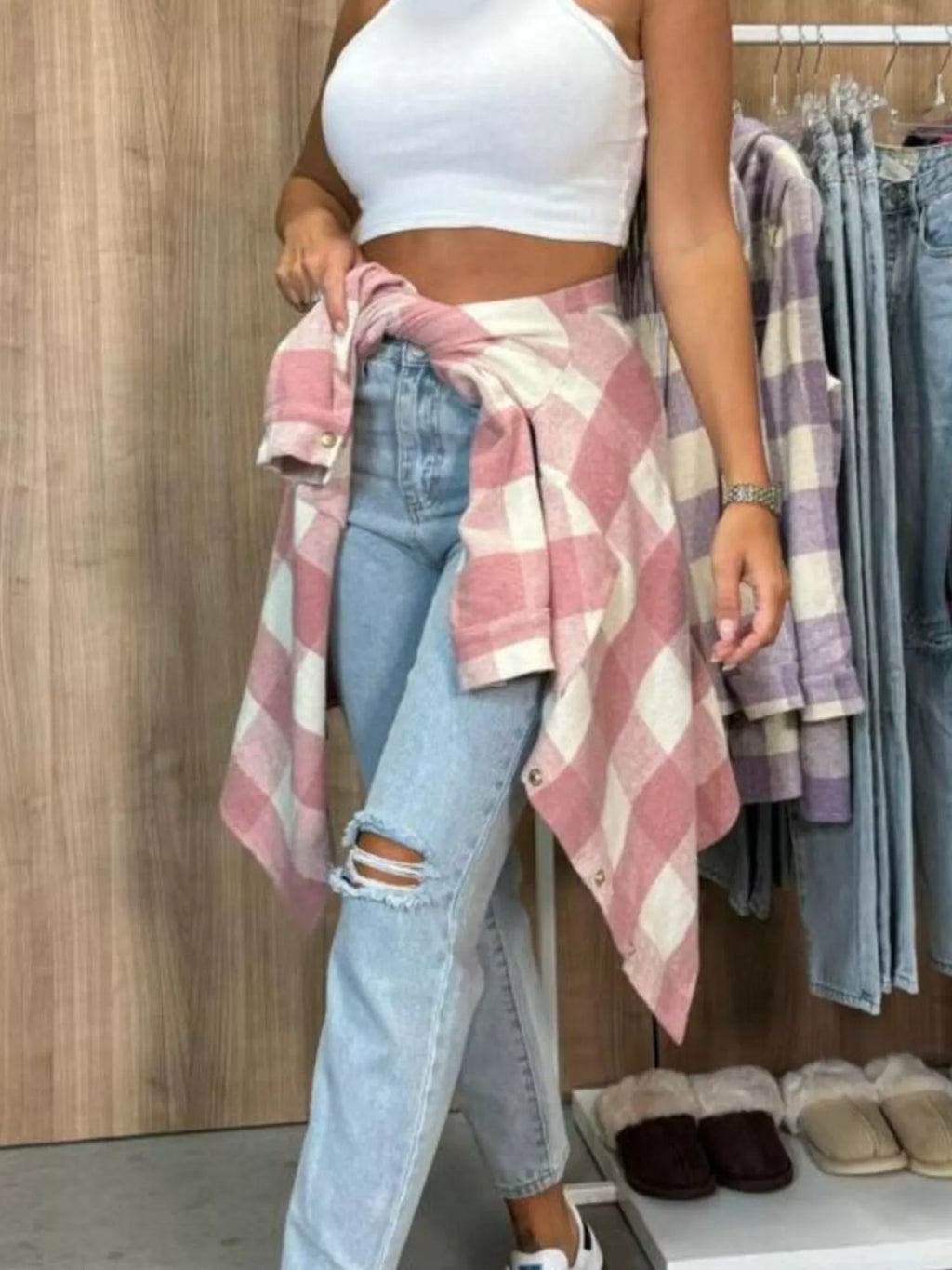 Plaid Button-Down Long Sleeve Shacket
