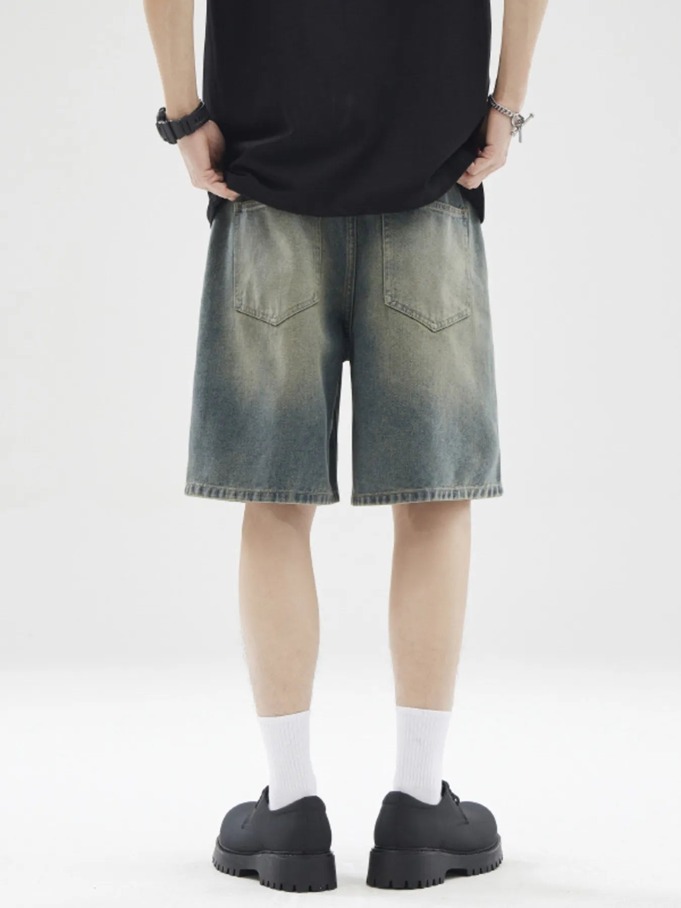 Men's Full Size Vintage Wash Wide Leg Denim Shorts Plus Size