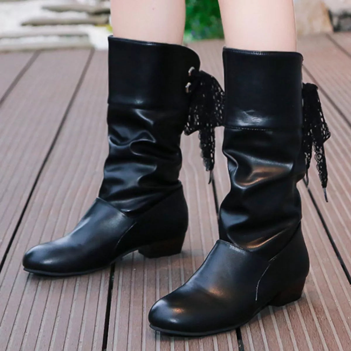 Round Toe Block Heels Boots