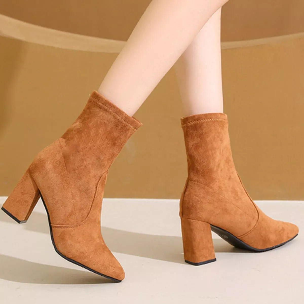 Point Toe Block Heels Boots