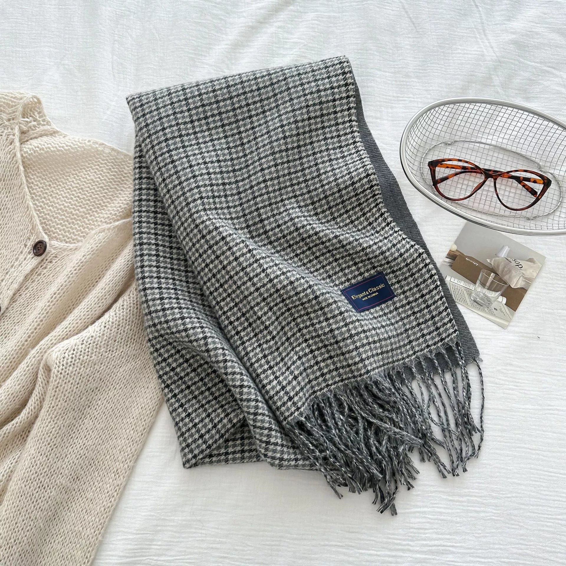 Plaid Fringe Warm Winter Scarf