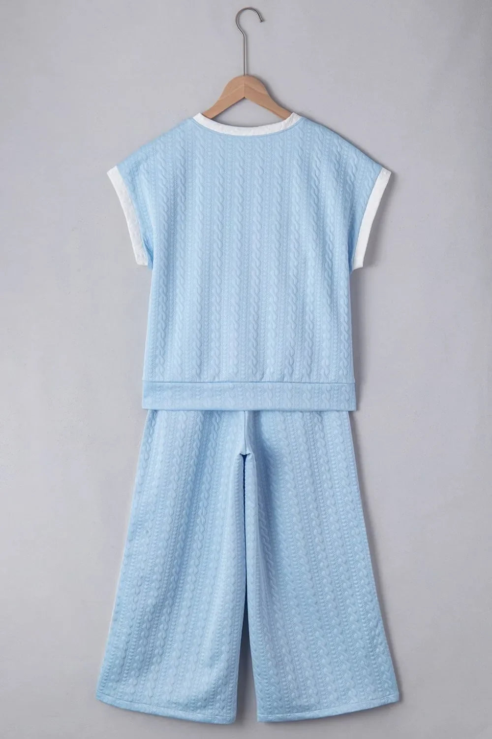 Textured Contrast Edge Top and High Waist Pants Set