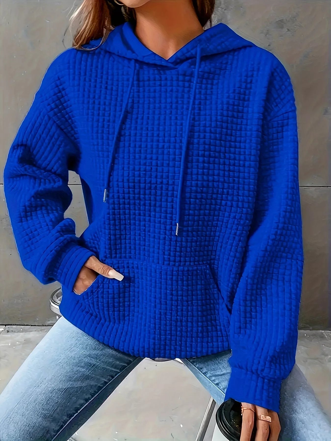 Textured Knit Drawstring Hoodie