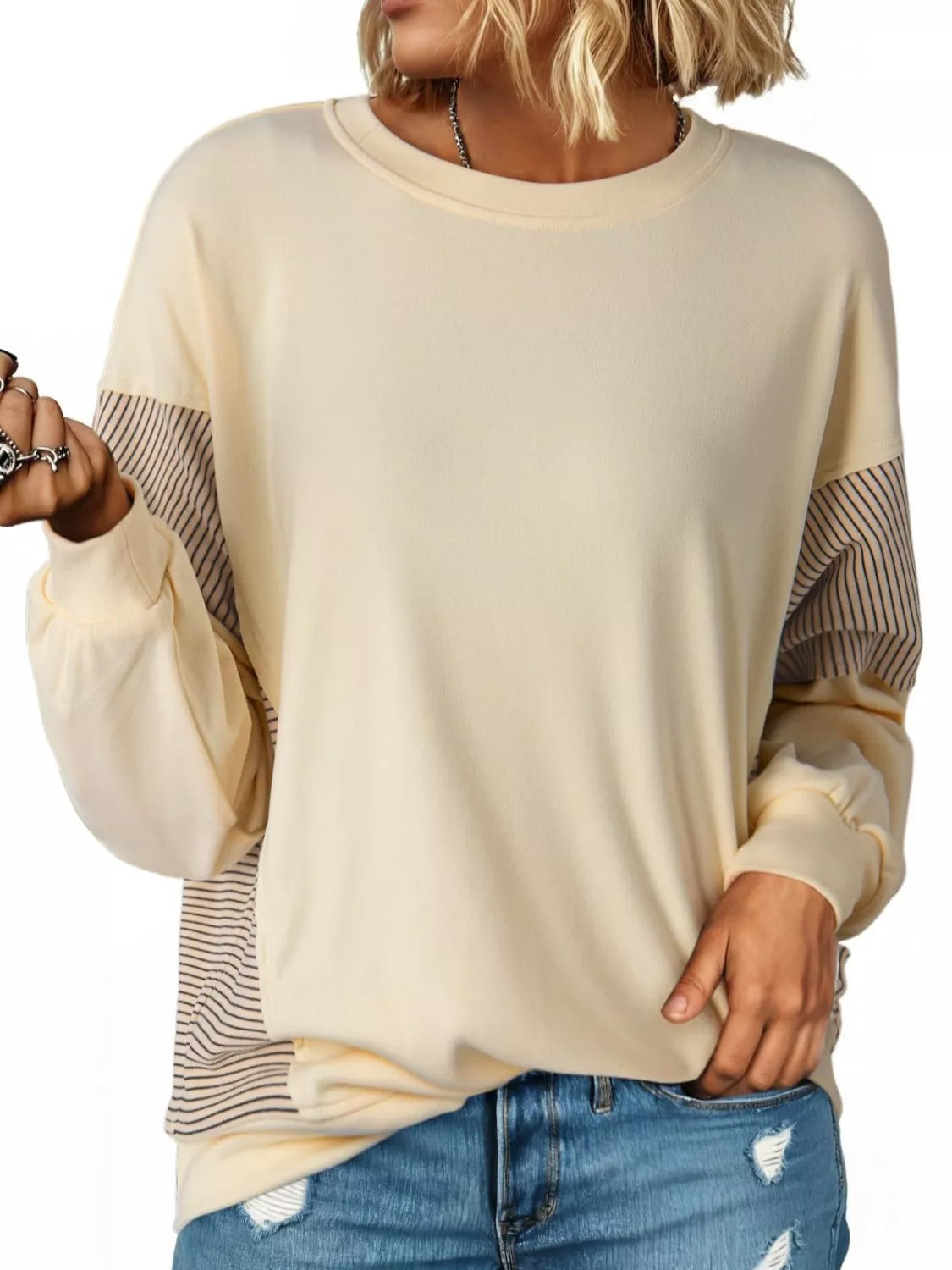 Color Block Striped Sleeve Casual Sweatshirt