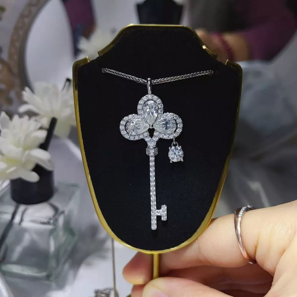 3.5 Carat Moissanite 925 Sterling Silver Key Necklace