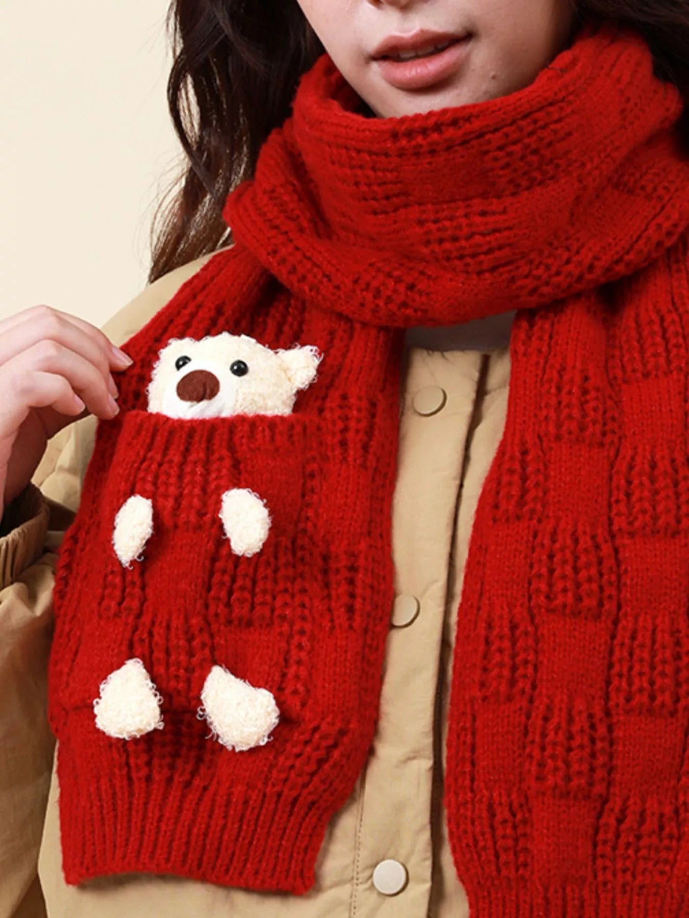 Christmas Cute Bear Pocket Knitted Scarf