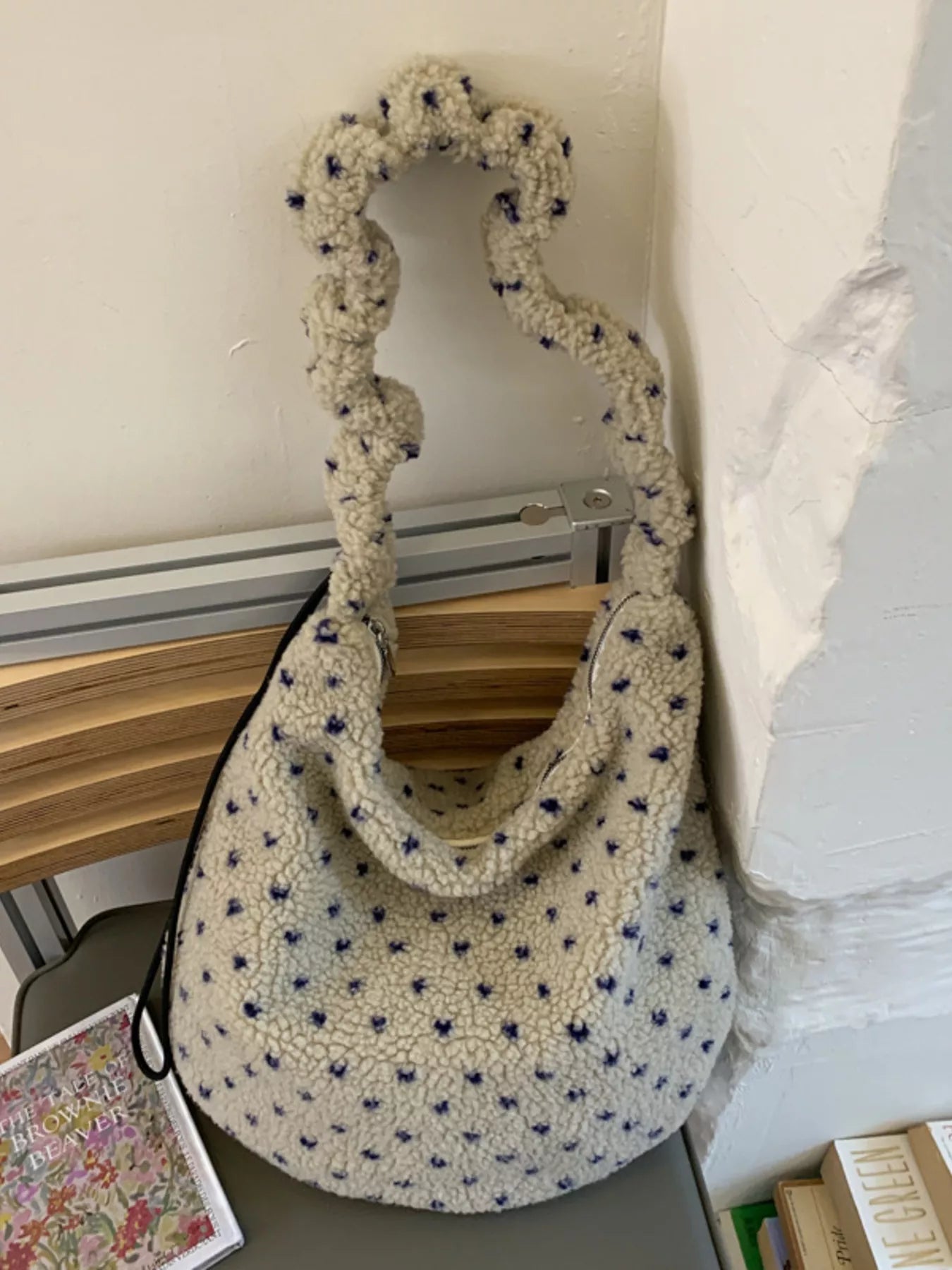 Sherpa Ruched Strap Handbag