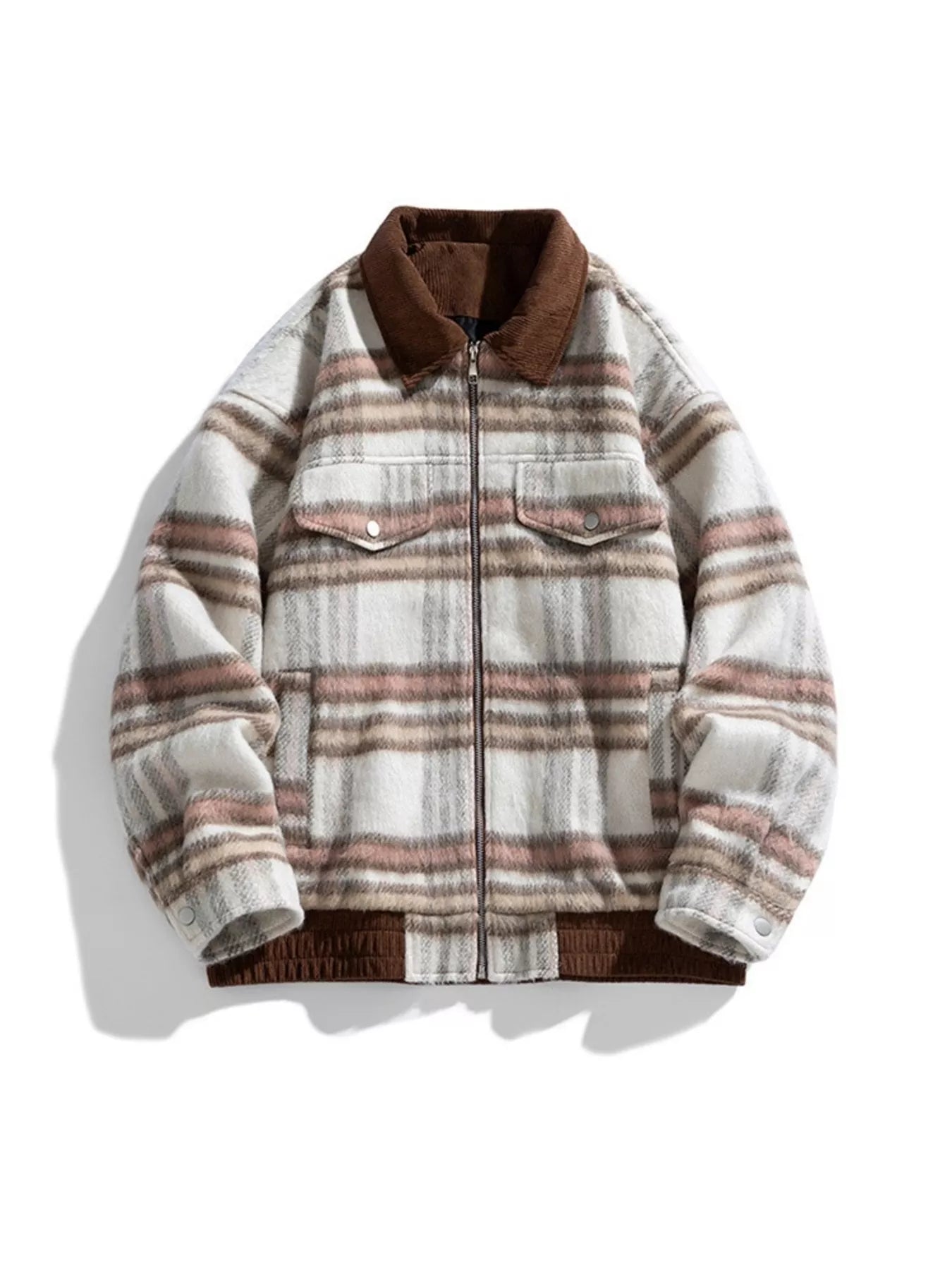 Men's Plus Size Vintage Plaid Corduroy Collar Zip-Up Jacket