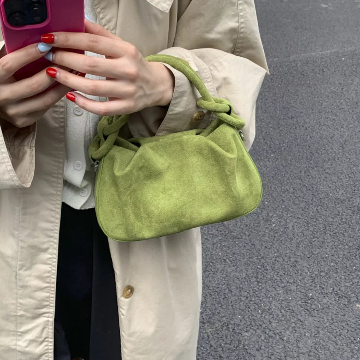 Suede Mini Crossbody Bag with Adjustable Strap