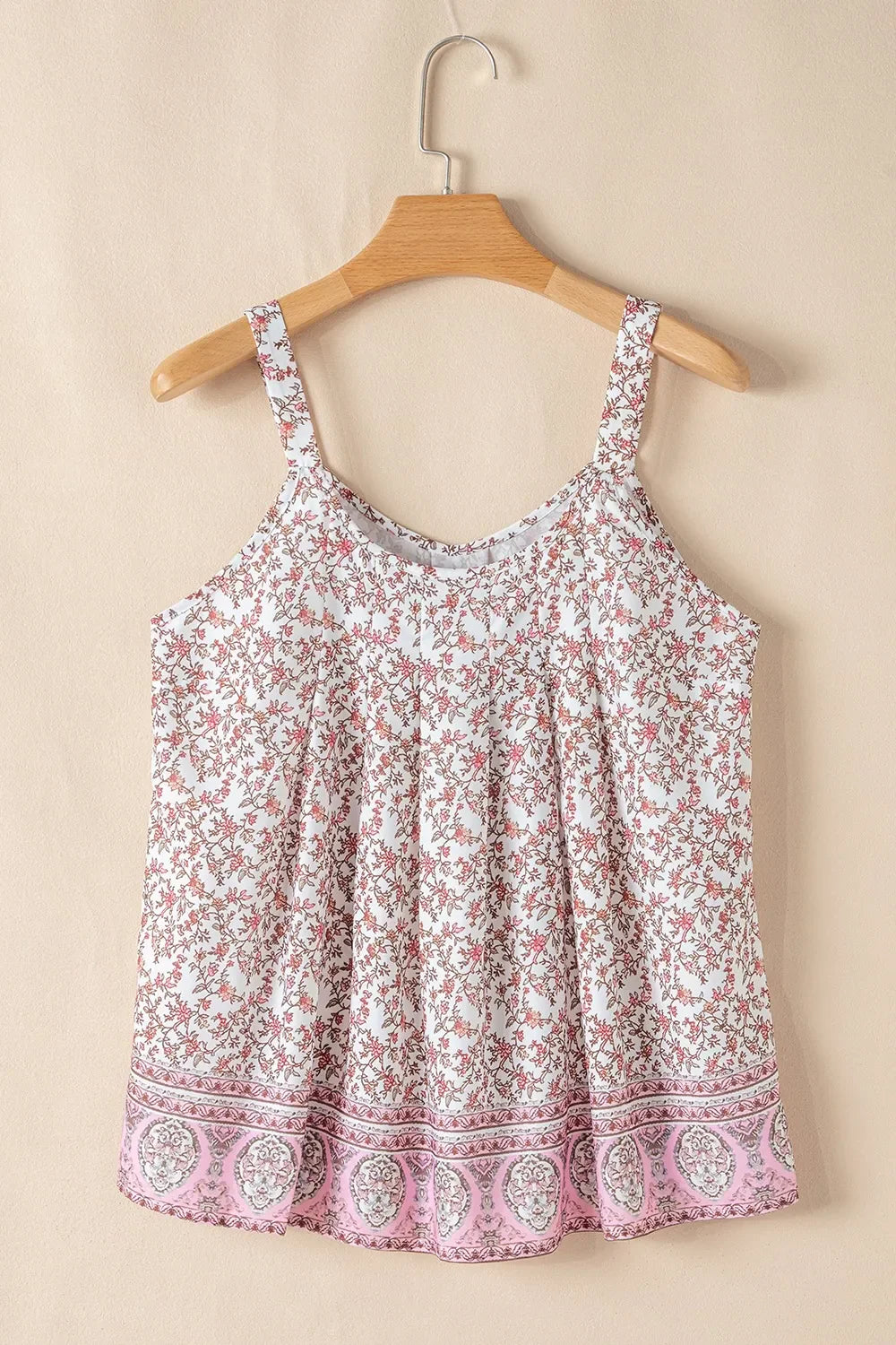 Floral Pleated Detail Scoop Neck Tank