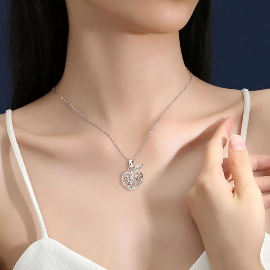 2 Carat Moissanite 925 Sterling Silver Apple Pendant Necklace