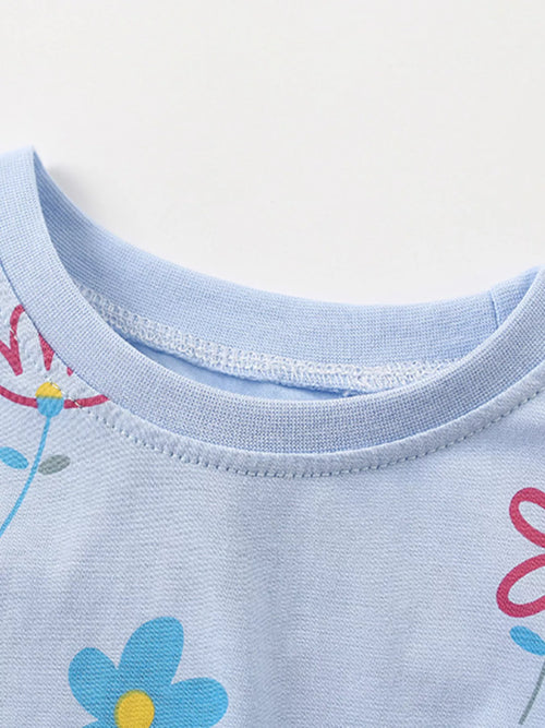 Children's Floral Print Round Neck Top and Shorts Set