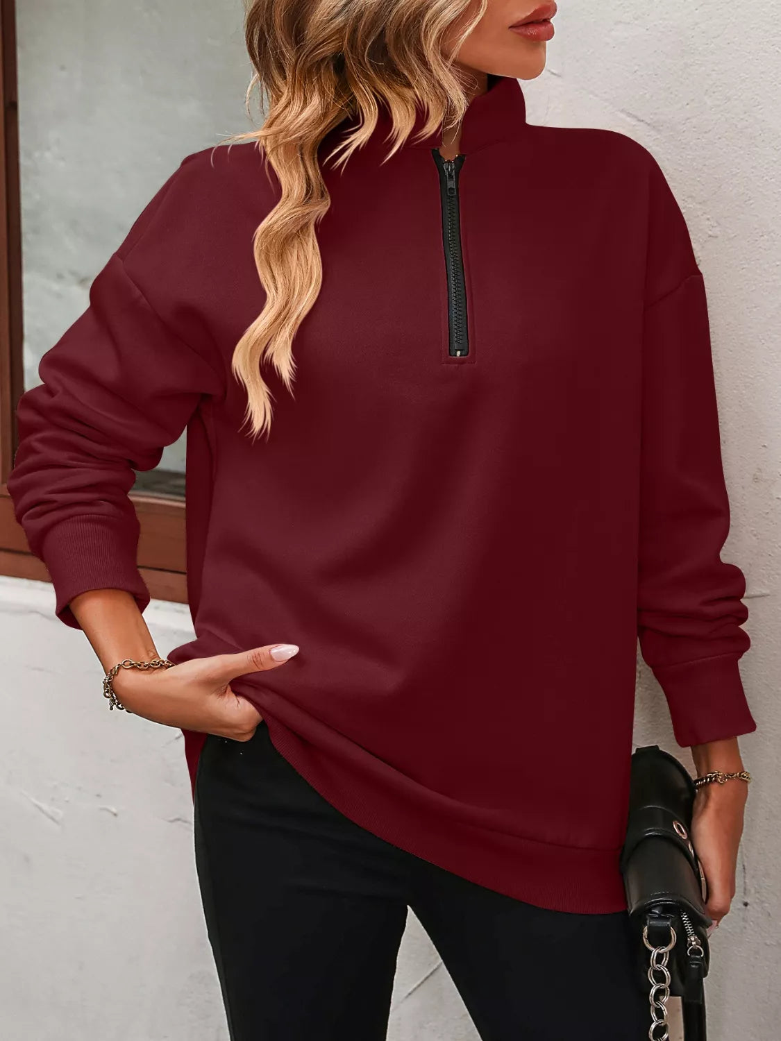 Quarter Zip Dropped Shoulder Sweatshirt