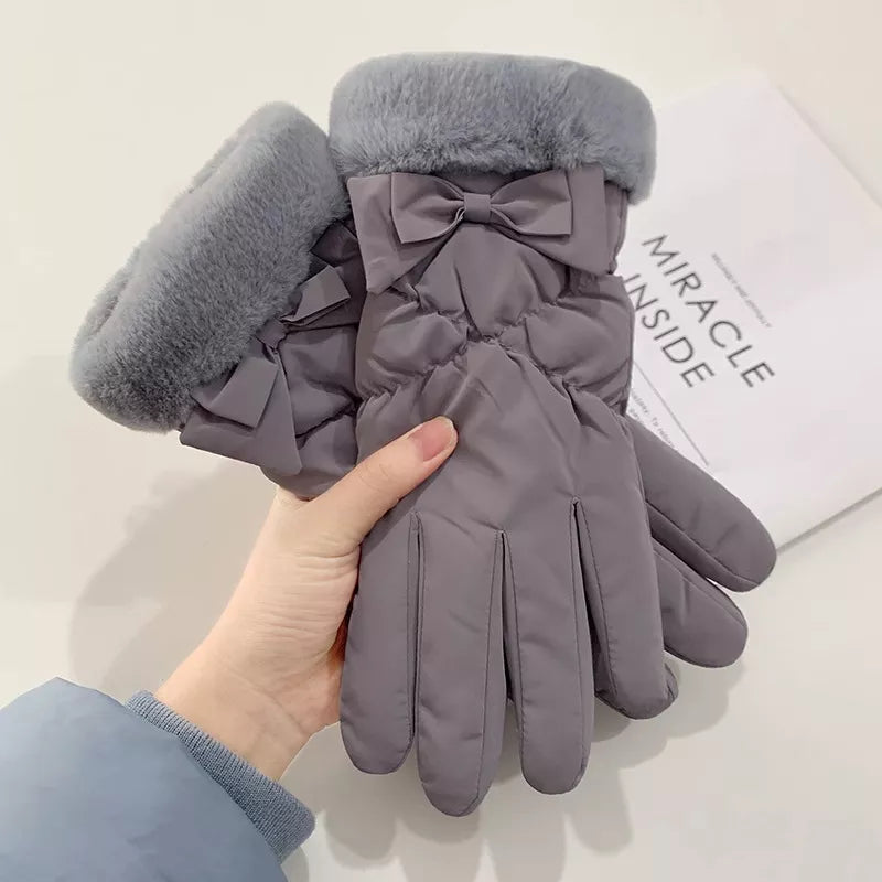 Warm Fleece Lined Bow Gloves