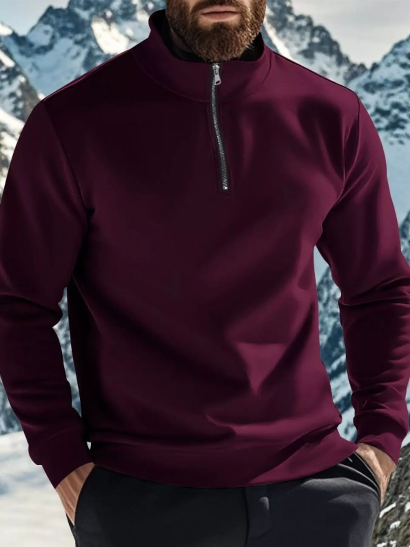 Men's Full Size Solid Color Quarter Zip Sweatshirt Plus Size
