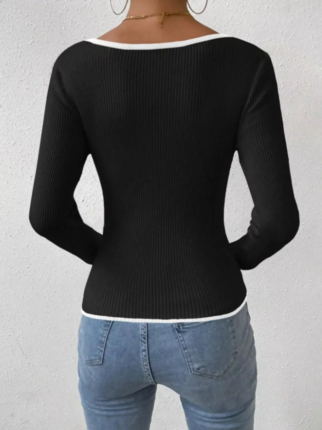 Contrast Trim Long Sleeve Knit Top