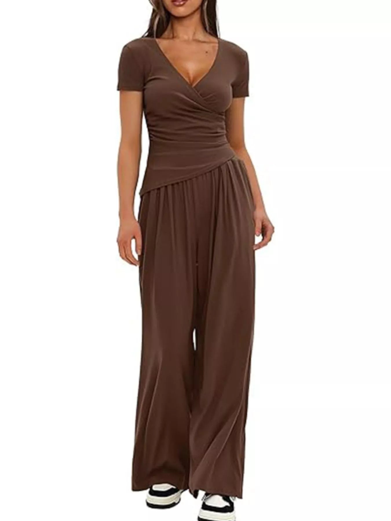 Surplice Short Sleeve Top and Pants Set