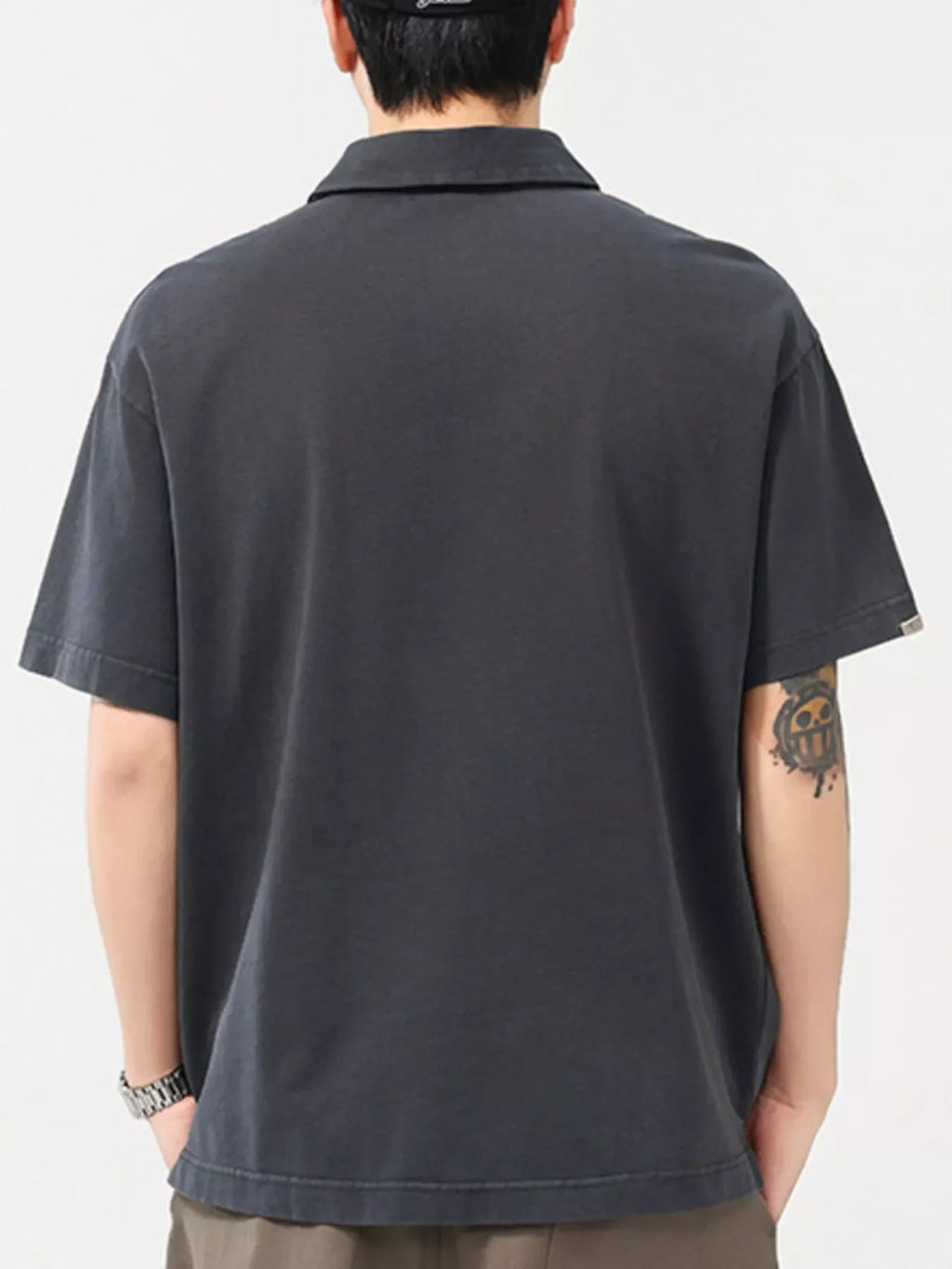 Men's Plus Size Vintage Washed Pocket Polo Shirt